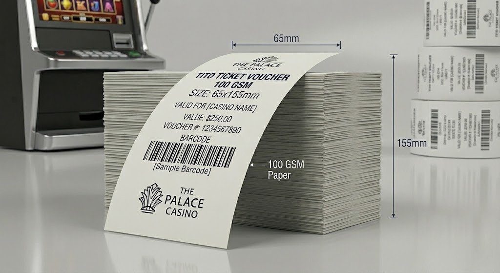 TITO TICKET VOUCHER FOR CASINO SLOT MACHINE 100 GSM 65*155MM